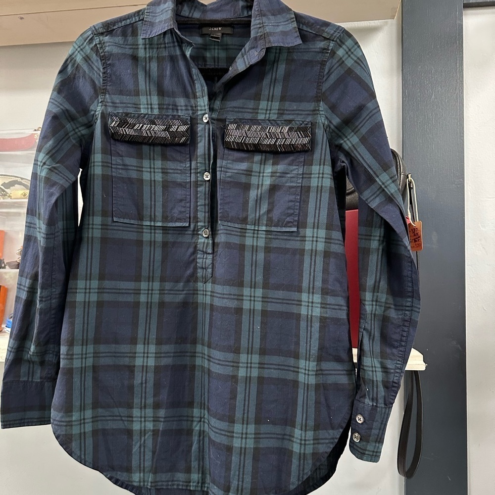 J.Crew Plaid Popover Shirt with Embroidered Pockets – Size 00 - Picture 4 of 9